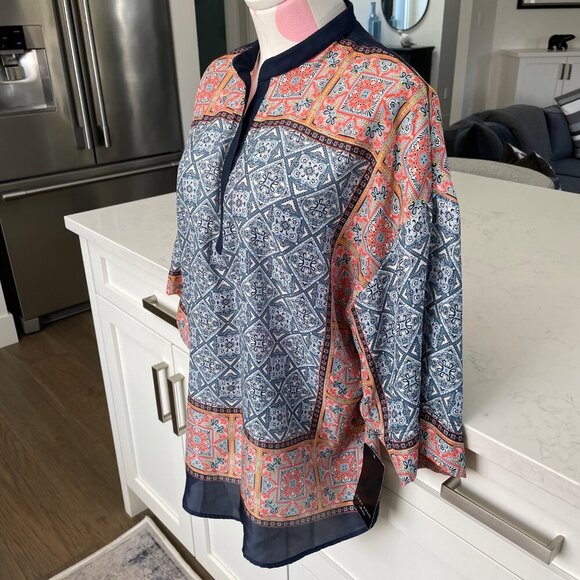 Zara Basic Collection Drop Shoulder Oversized Tunic Top Blue Wht Org Sz S NWT - Picture 2 of 12